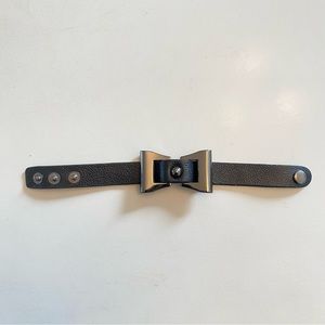 Cara black Leather Bracelet silver tone adjustable